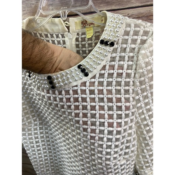 Aryeh Short Sleeve Spring/Summer Shirt Dress Size Small Pearls Onyx details - Picture 12 of 15